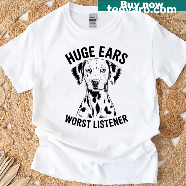 Illustration of a Catahoula dog with large ears and funny text