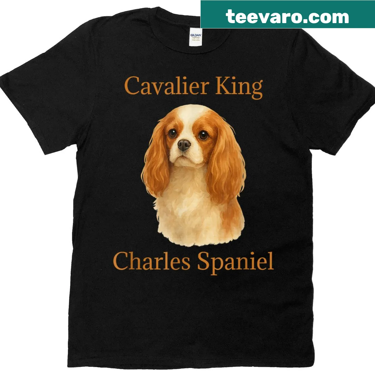 Cute T-shirt featuring an illustration of a Cavalier King Charles Spaniel — on a men's t-shirt