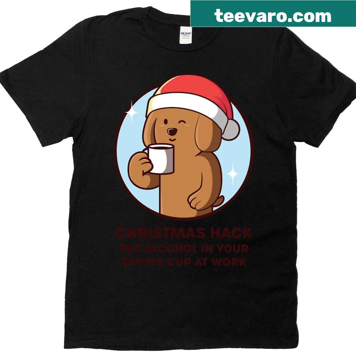 Edgy Christmas hack graphic on a humorous t-shirt for the workplace — on a men's t-shirt