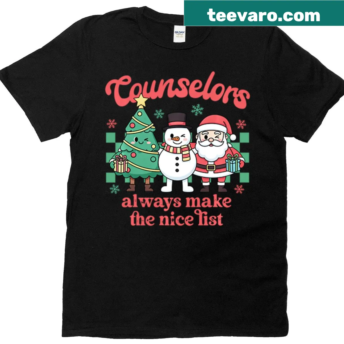 Typographic T-shirt stating 'Christmas School Counselors Always Make The Nice' — on a men's t-shirt