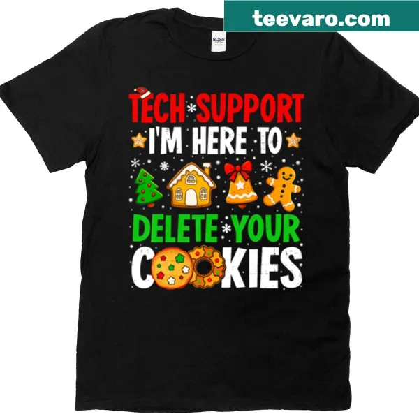 Funny Christmas Tech Support t-shirt with humor about deleting cookies