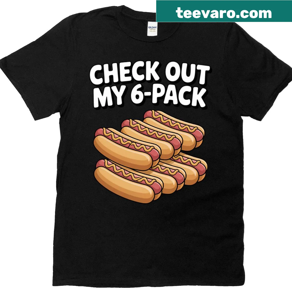 Playful hot dog graphic on a funny food-themed t-shirt — on a men's t-shirt