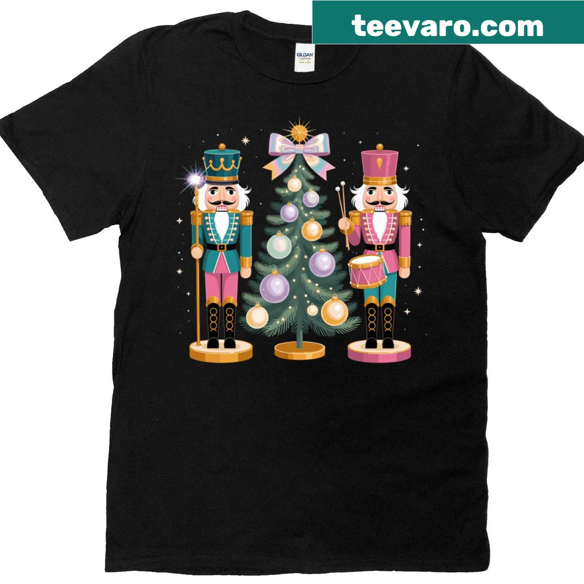 Whimsical Christmas t-shirt with nutcracker and ballet design — on a men's t-shirt