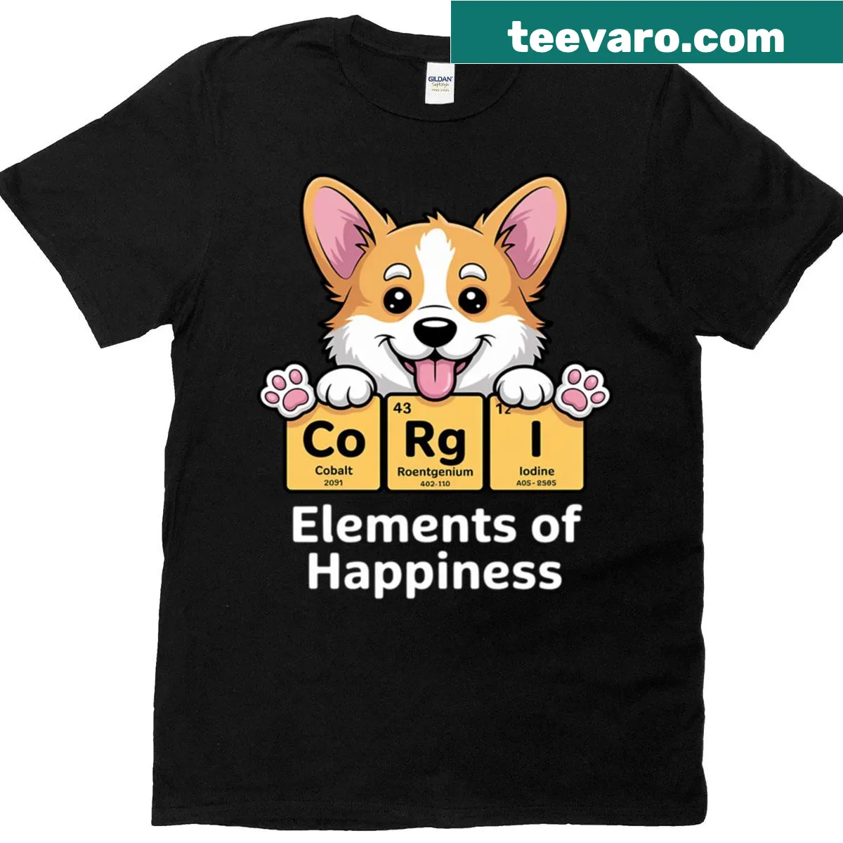 Illustrative T-shirt for Corgi lovers featuring playful design elements — on a men's t-shirt