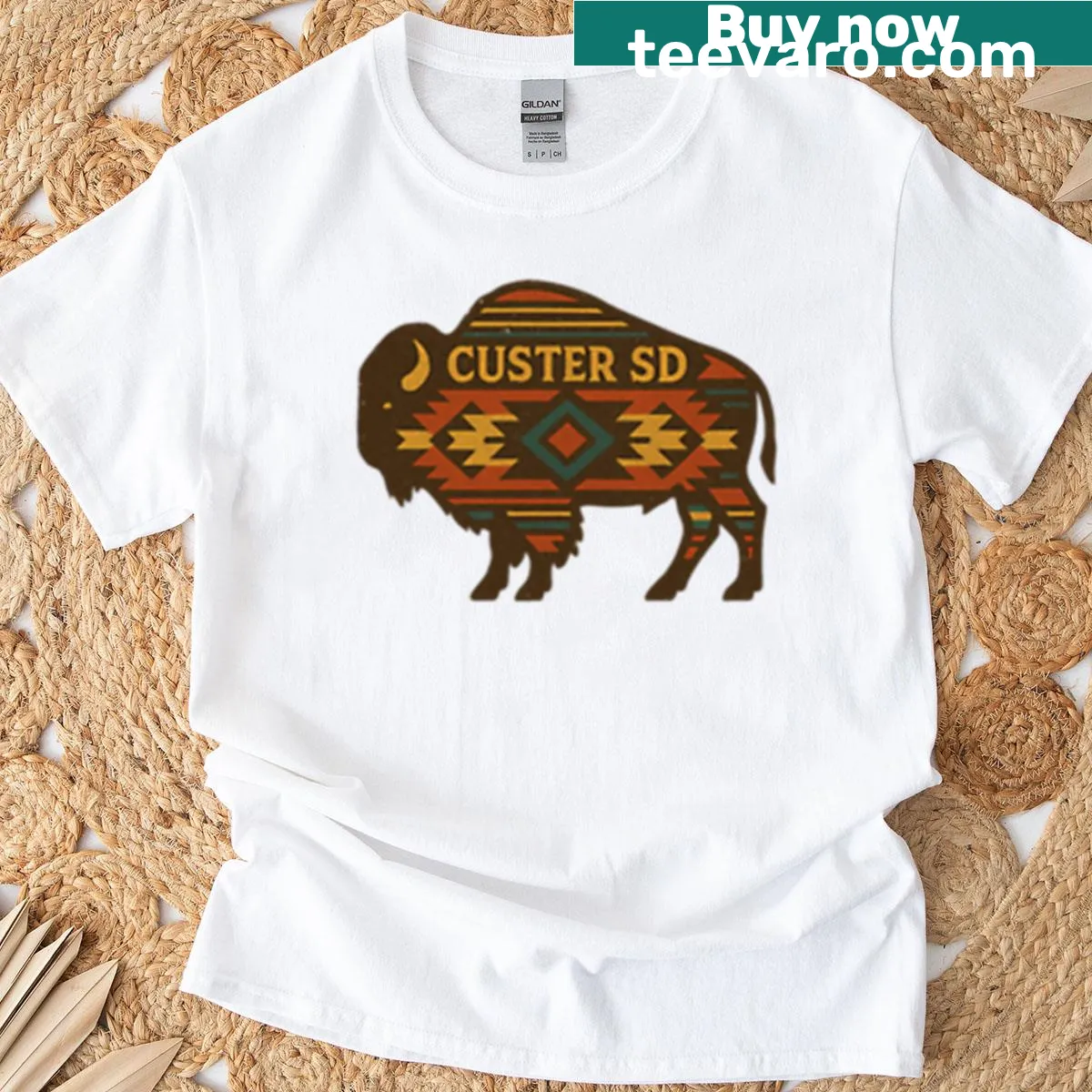 Illustration of Custer South Dakota landmarks — on a men's t-shirt