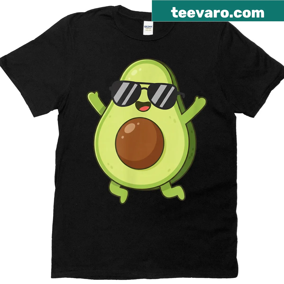 Cartoon avocado wearing sunglasses on a cute T-shirt — on a men's t-shirt