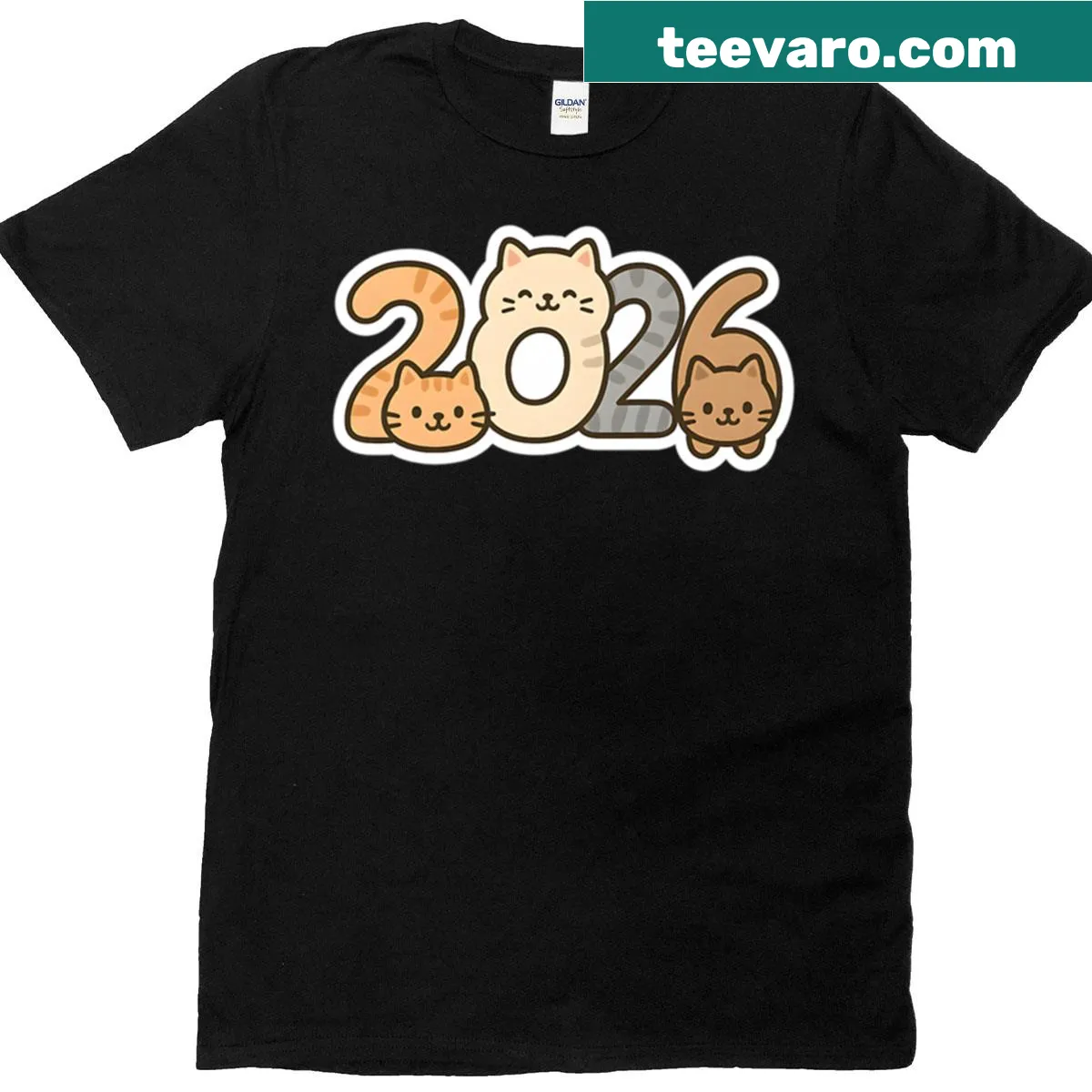 T-shirt featuring a cute cat design for New Year 2026 — on a men's t-shirt