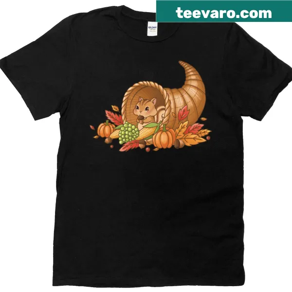Adorable chipmunk in a cornucopia t-shirt design for autumn