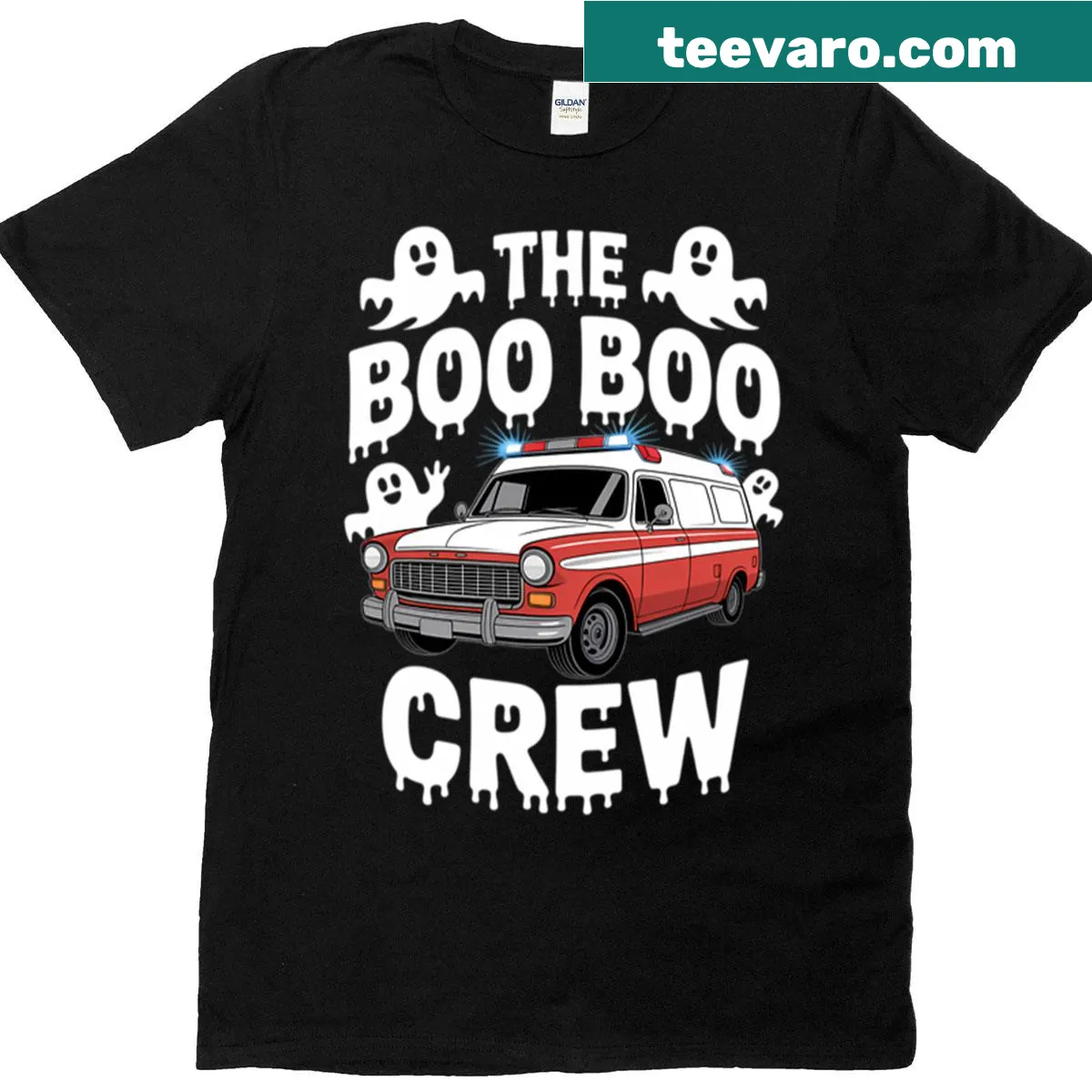 Cute Halloween T-shirt featuring a family of ghosts — on a men's t-shirt