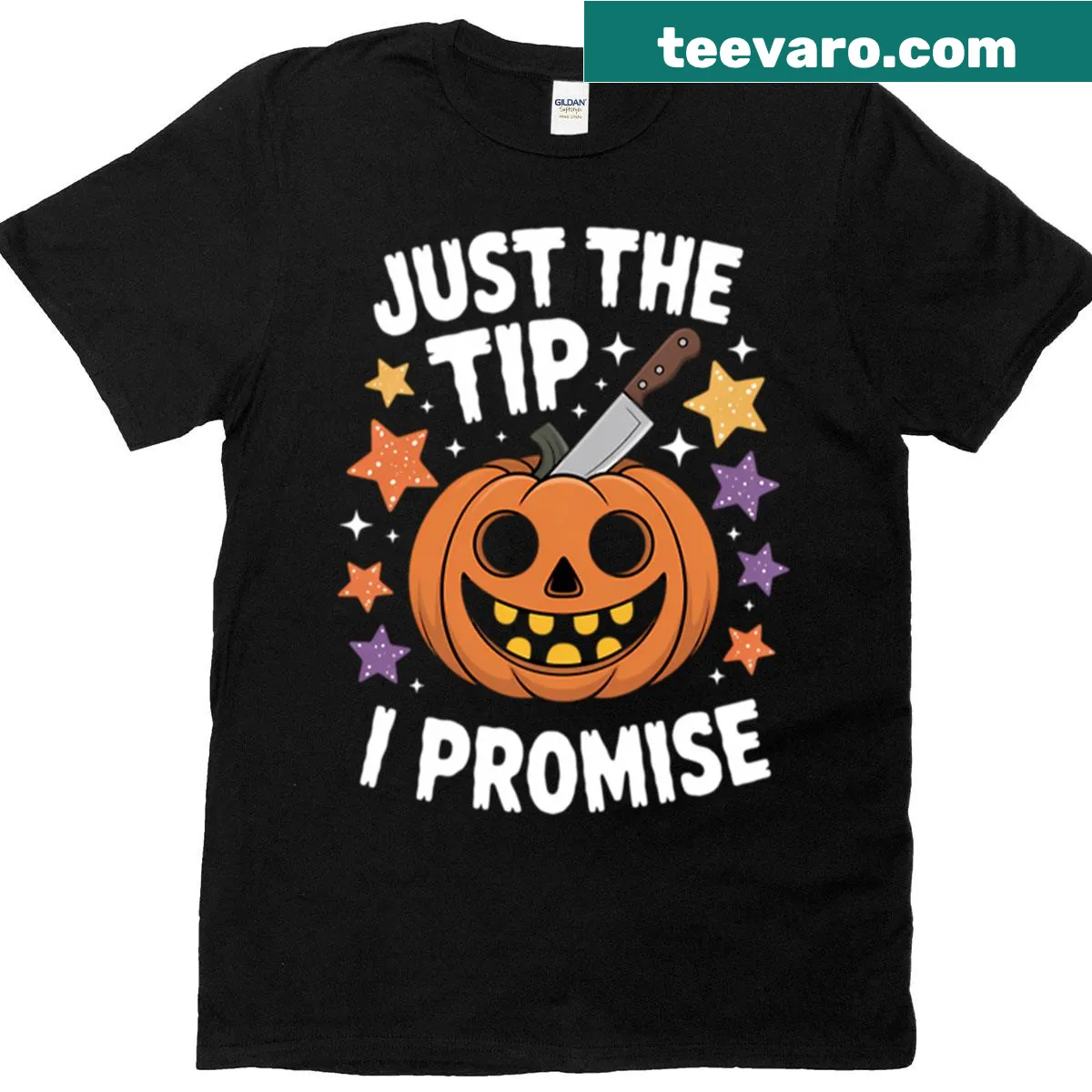 Funny Halloween t-shirt featuring pumpkins for carving — on a men's t-shirt