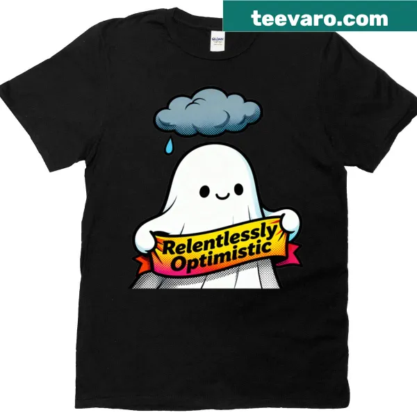 Cheerful ghost graphic on a Halloween-themed t-shirt