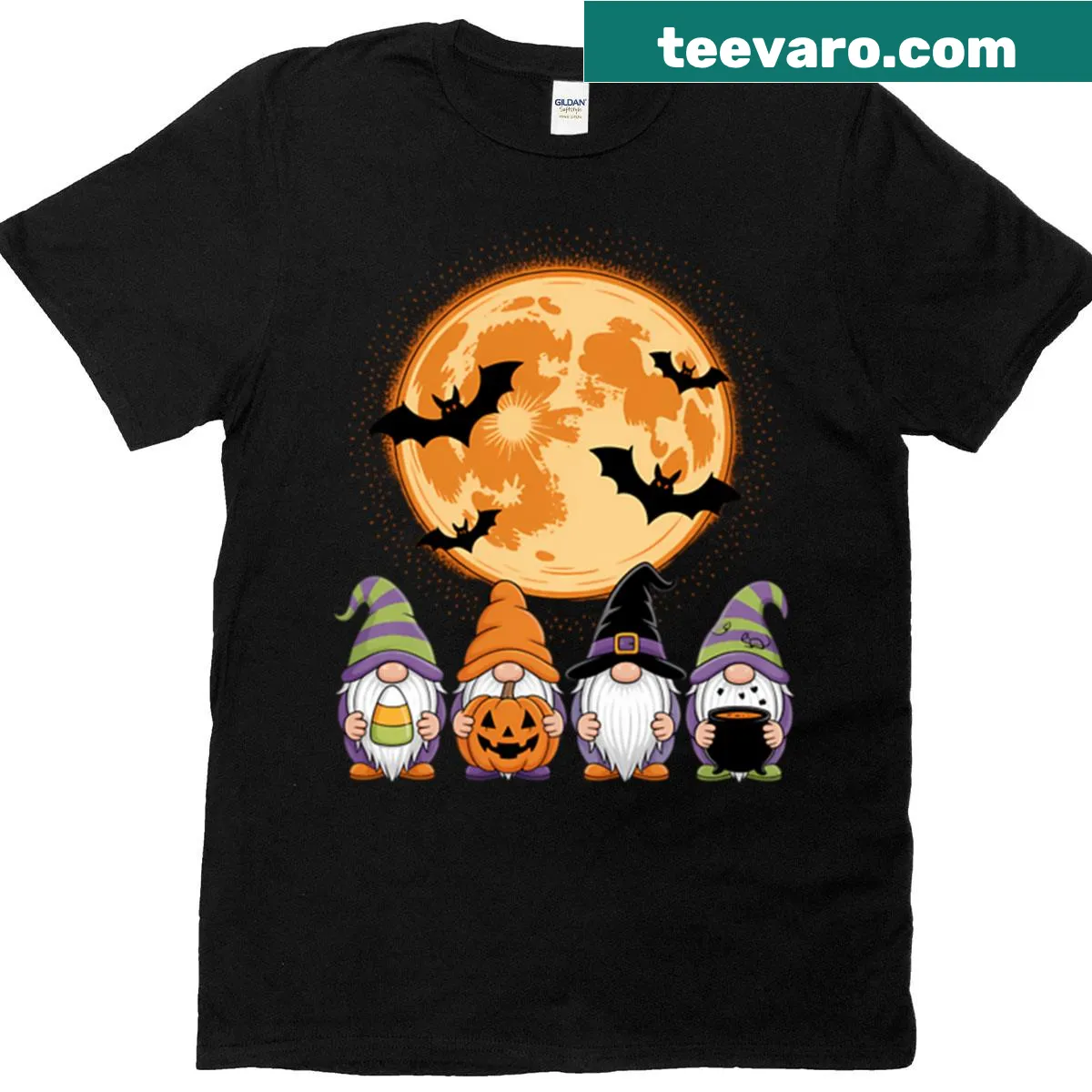 Funny Halloween gnomes gardening illustration on a T-shirt — on a men's t-shirt