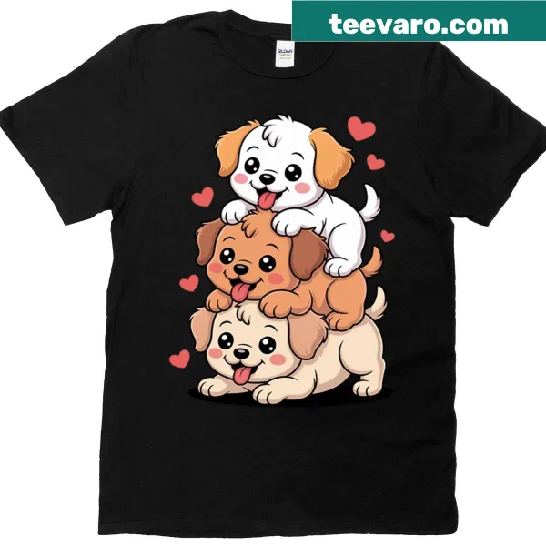 Kawaii-style puppies design on a cute t-shirt for dog lovers.