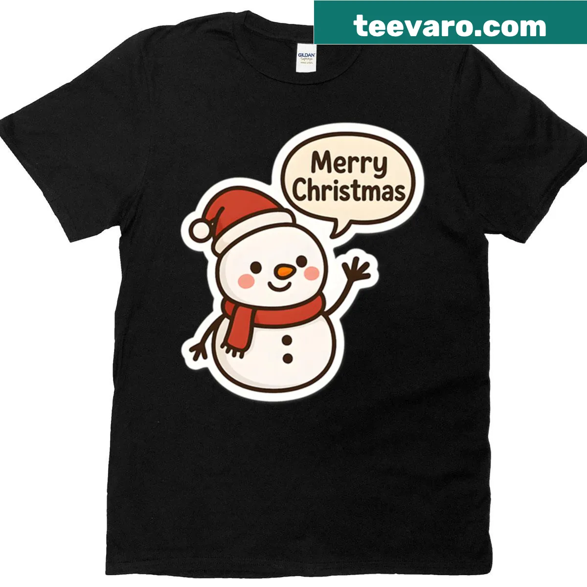 Merry Christmas t-shirt featuring a cute snowman illustration. — on a men's t-shirt