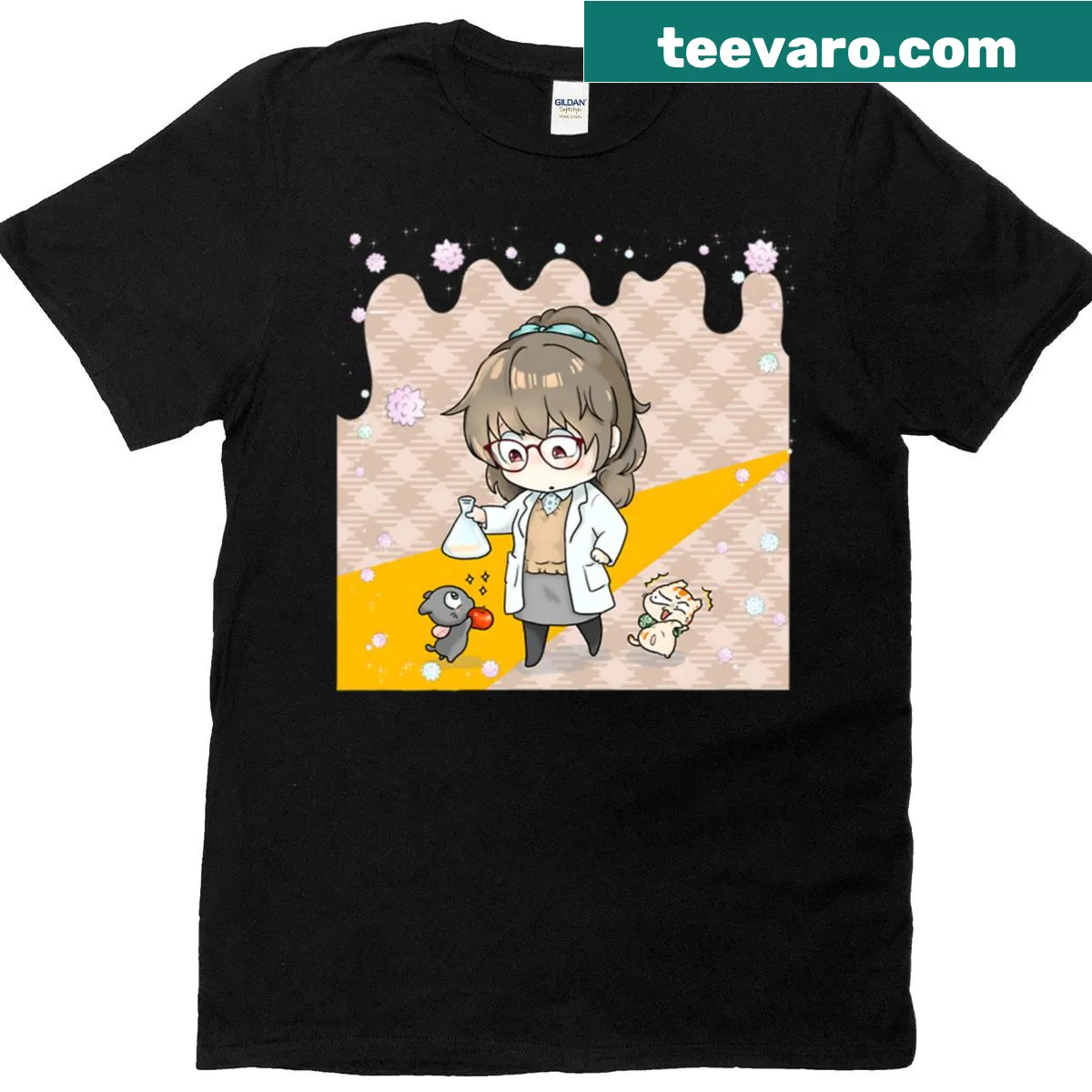 Cute t-shirt featuring a girl scientist illustration — on a men's t-shirt