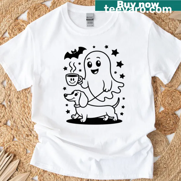 Cute dachshund ghost graphic for Halloween