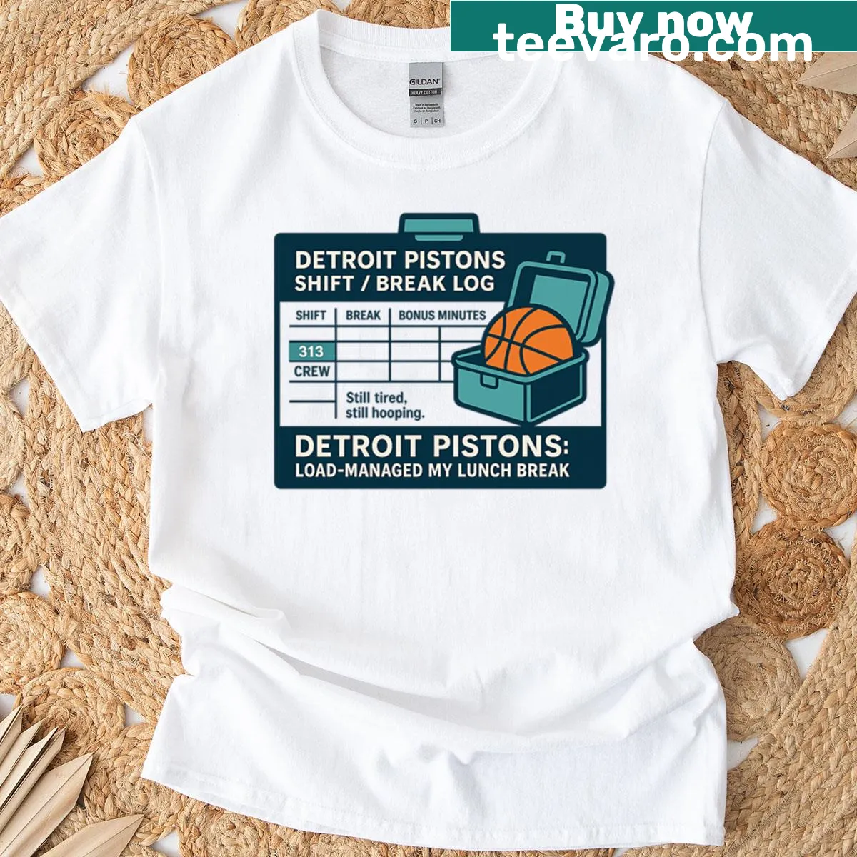 Graphic text supporting the Detroit Pistons on a sports t-shirt — on a men's t-shirt