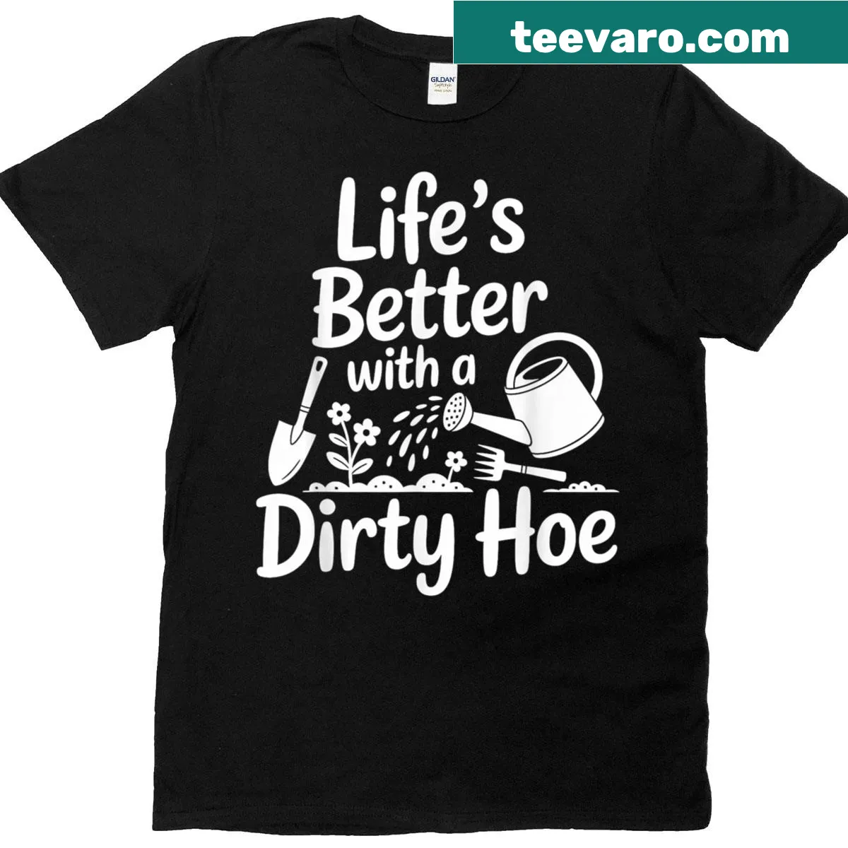 Humorous gardening t-shirt with the phrase Dirty Hoe — on a men's t-shirt