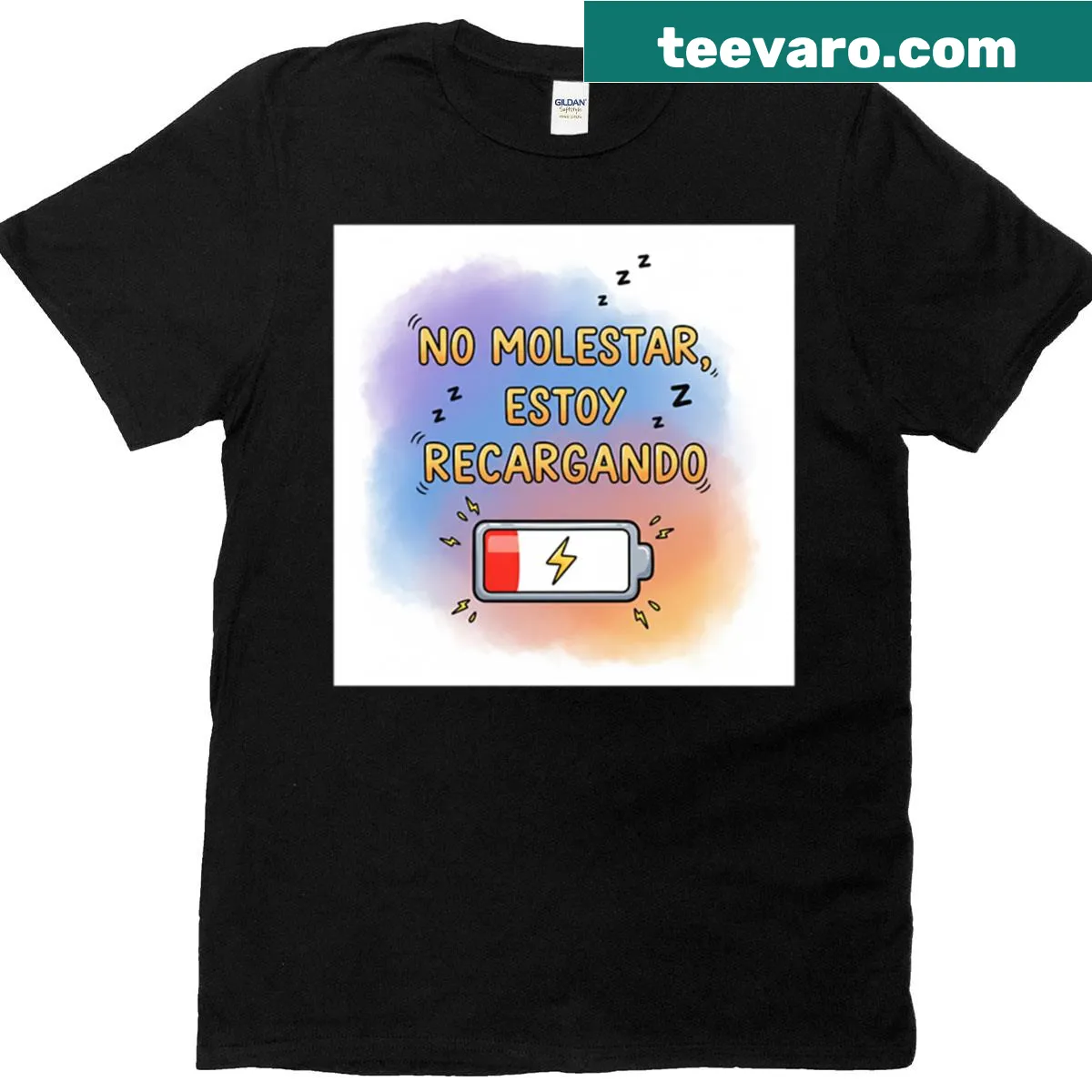 Playful 'Do Not Disturb I'm Recharging' graphic on a t-shirt — on a men's t-shirt