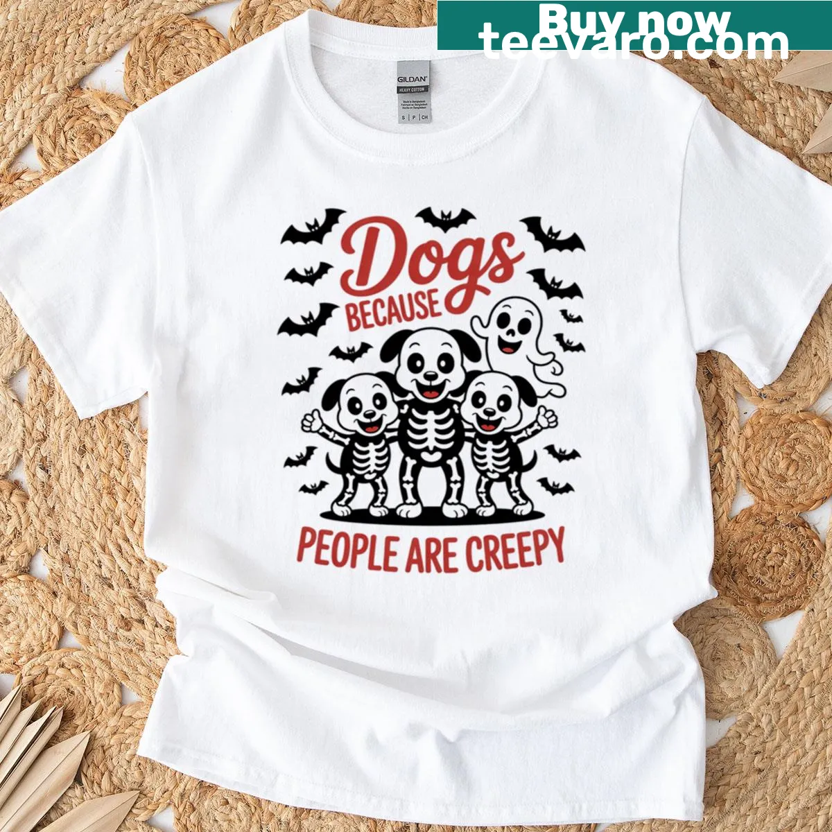 Humorous Halloween T-shirt with dog theme and ghost design — on a men's t-shirt