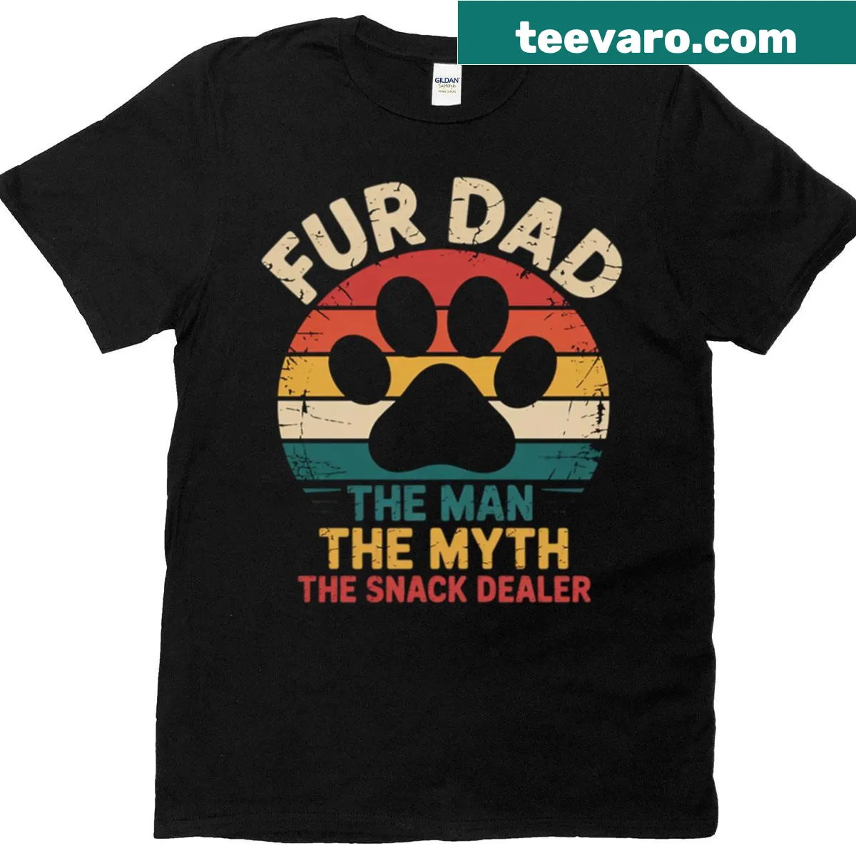Funny Dog Dad t-shirt with the phrase 'The Man The Myth The Snack Dealer' — on a men's t-shirt