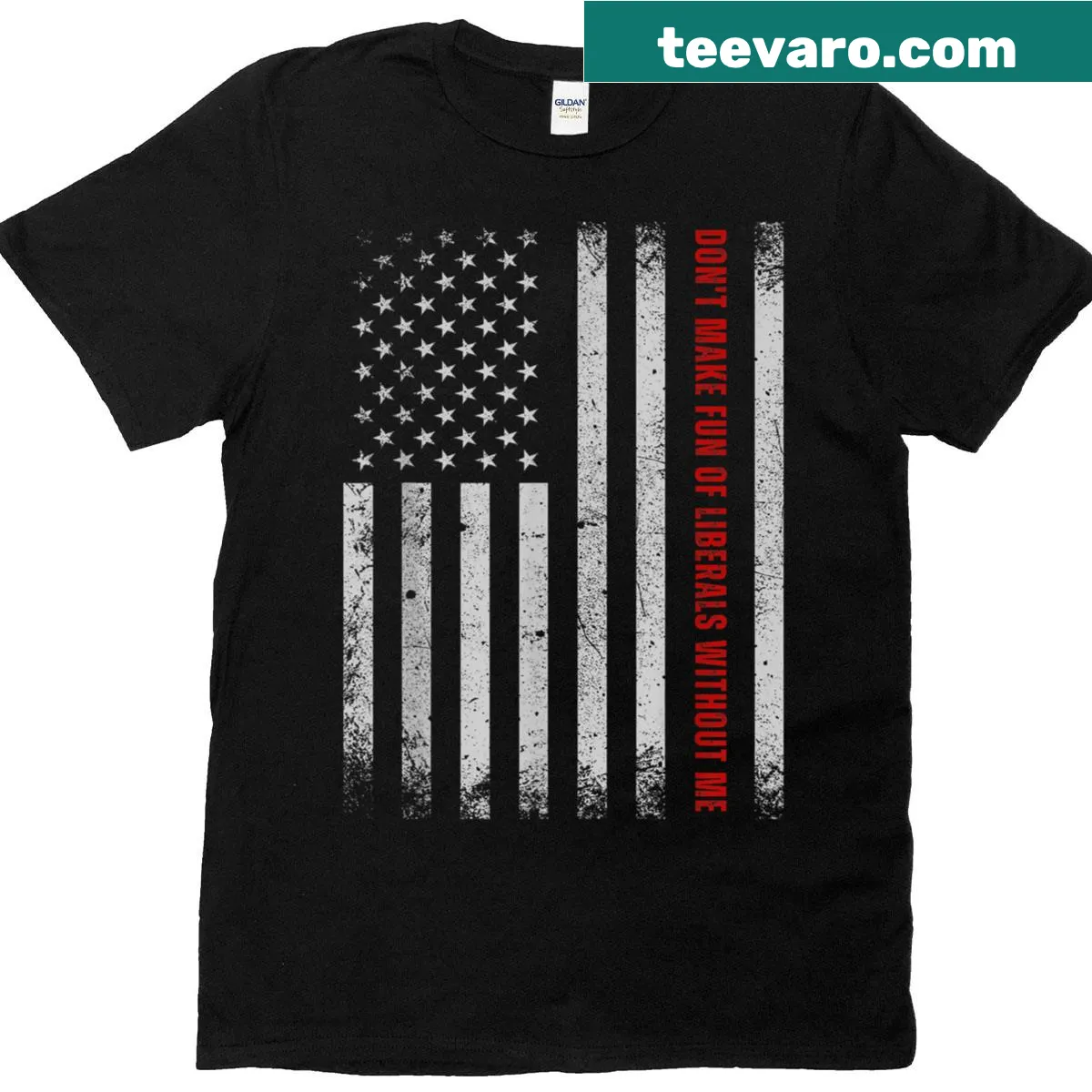 Vintage American flag t-shirt with humorous text about liberals — on a men's t-shirt