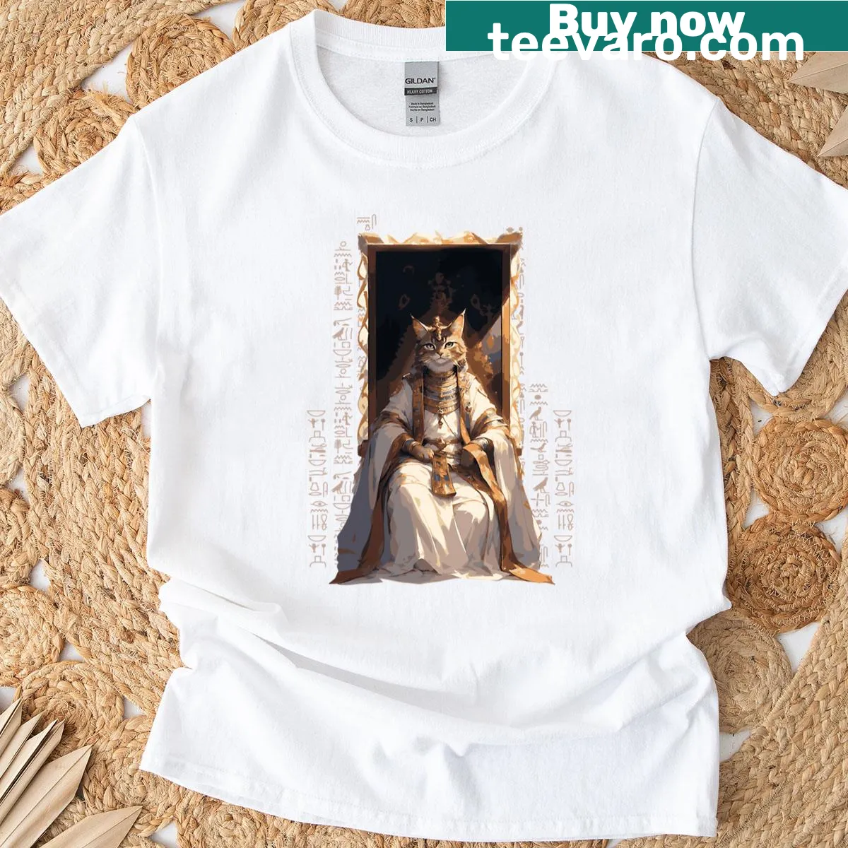 Illustration of an Egyptian cat in pharaoh style on a T-shirt — on a men's t-shirt