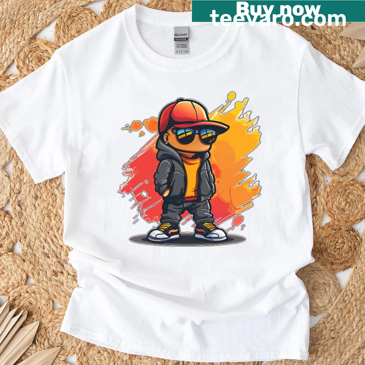 Flame Guy graphic T-shirt featuring an edgy urban illustration — on a men's t-shirt