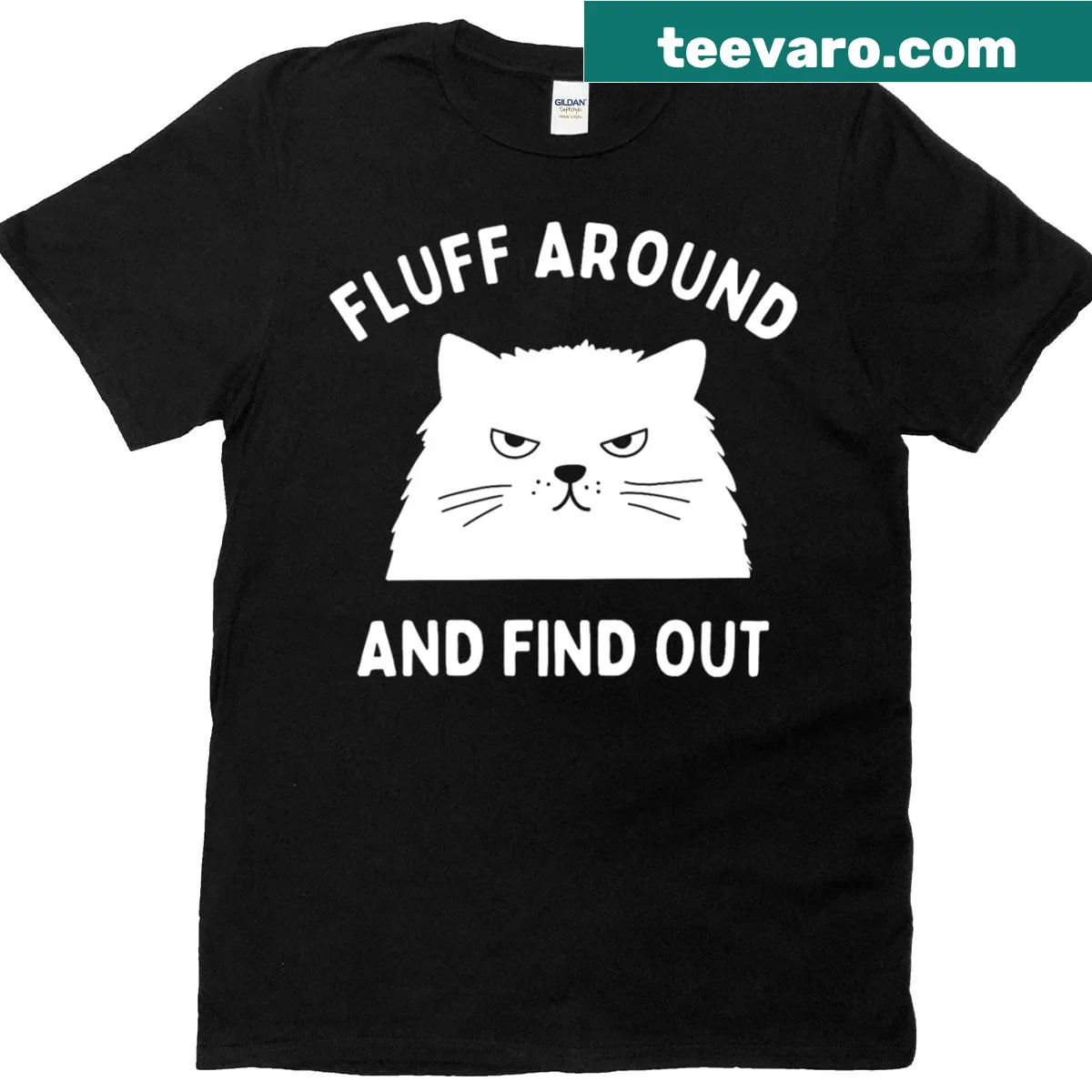 Cartoon graphic of a grumpy cat on a humorous t-shirt — on a men's t-shirt