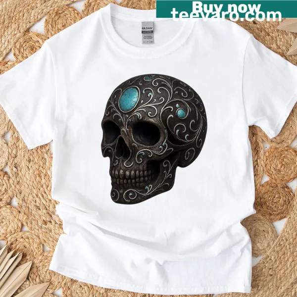 Ice skull with icicle spikes graphic on a T-shirt