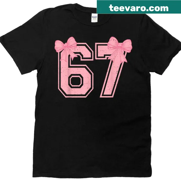 Girly t-shirt with '67 Six Seven Coquette' text in playful font