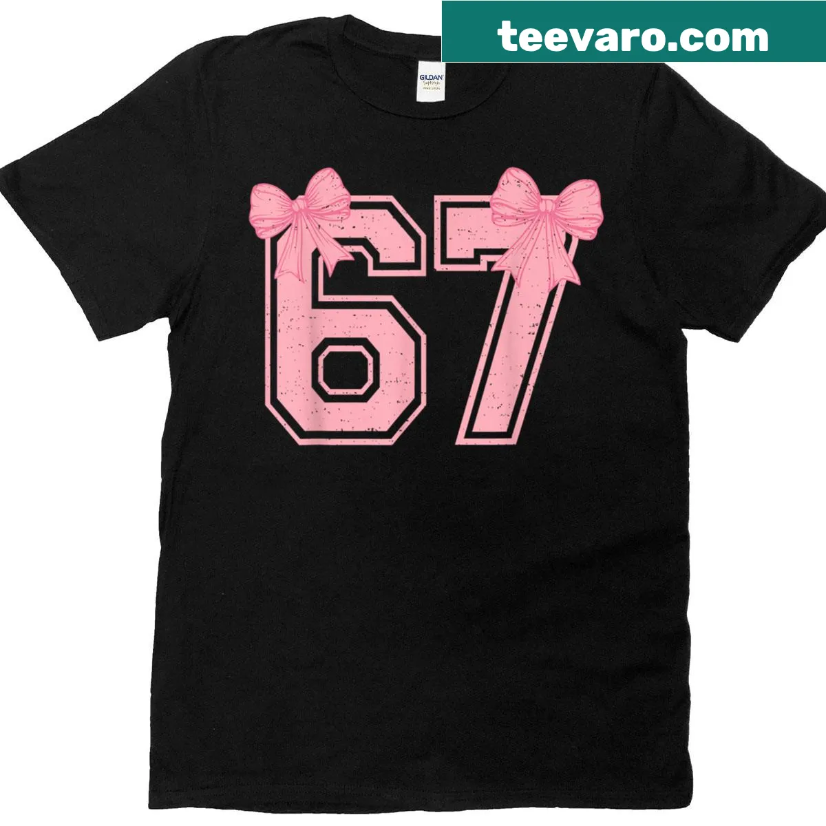 Girly t-shirt with '67 Six Seven Coquette' text in playful font — on a men's t-shirt