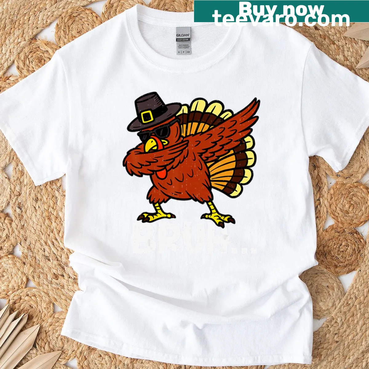Dabbing turkey graphic on Thanksgiving T-shirt for kids — on a men's t-shirt