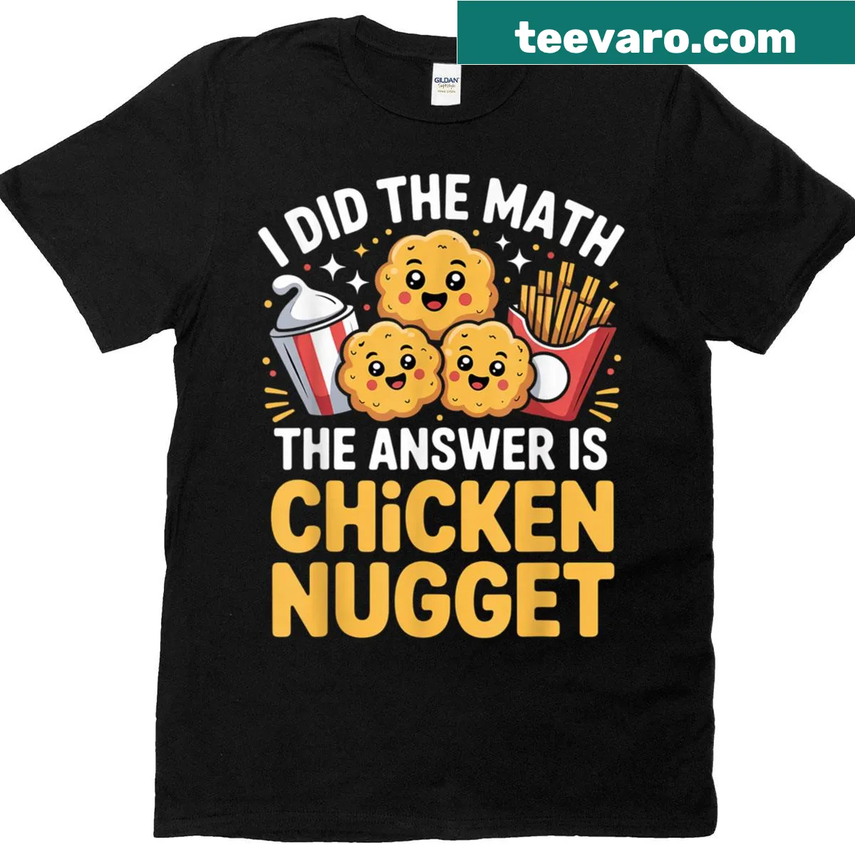 Funny chicken nugget math design t-shirt for students — on a men's t-shirt