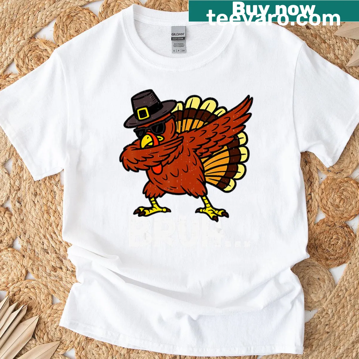 Dabbing turkey graphic on Thanksgiving T-shirt — on a men's t-shirt