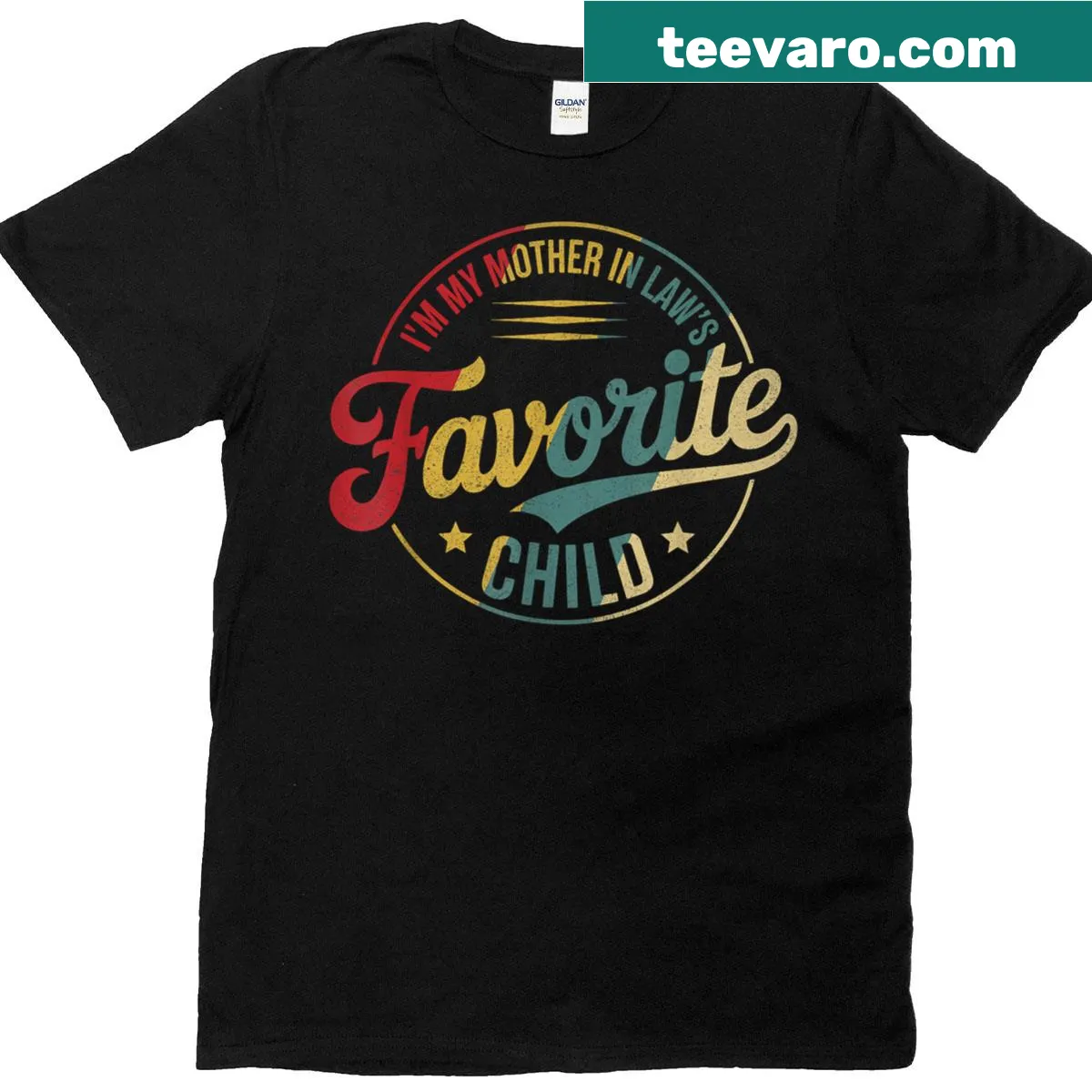 Funny t-shirt declaring favorite child of mother-in-law — on a men's t-shirt