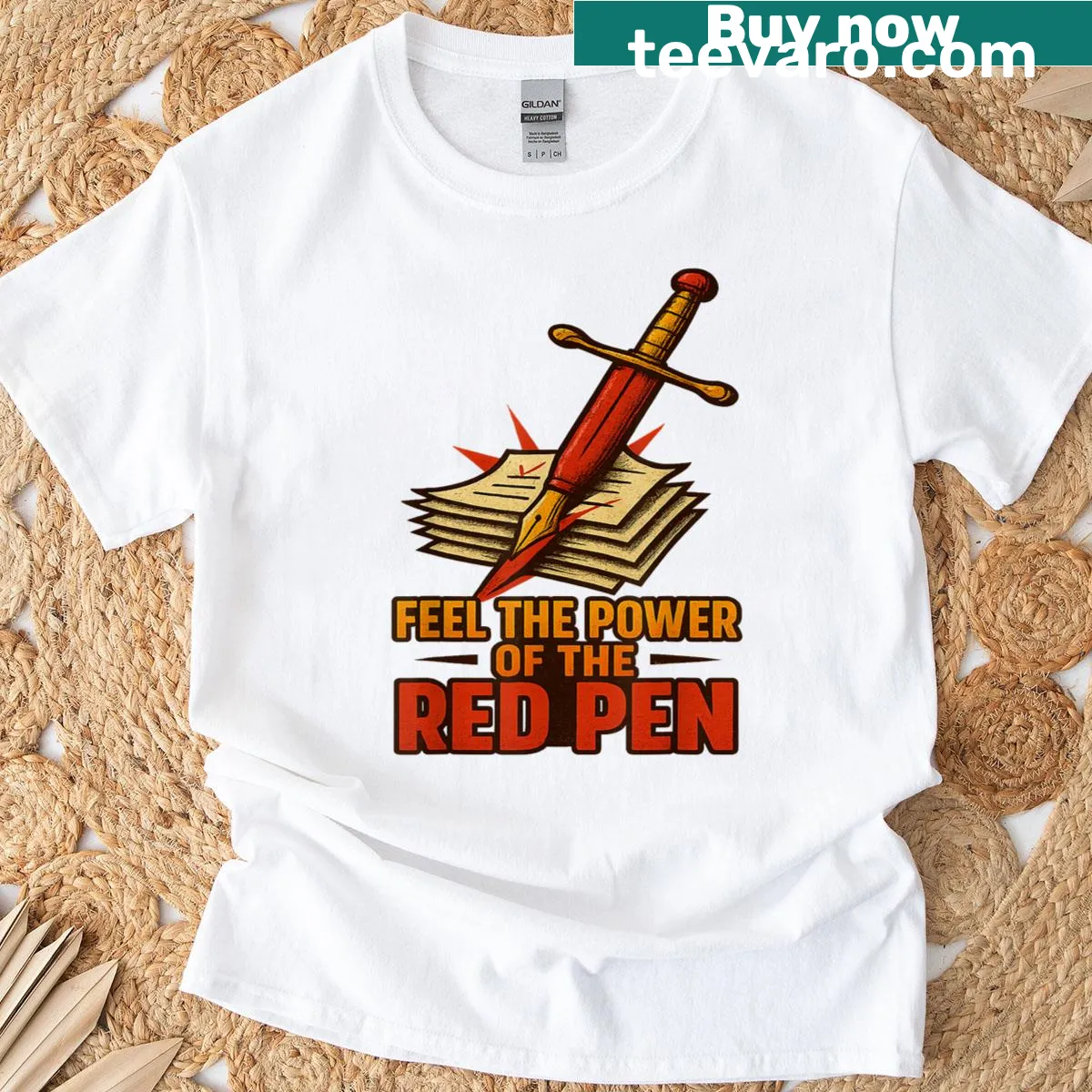 Teacher T-shirt with humorous red pen grading quote — on a men's t-shirt