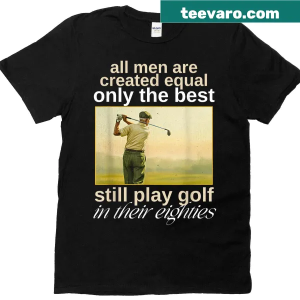 Vintage-style shirt celebrating golfers in their eighties with playful slogan