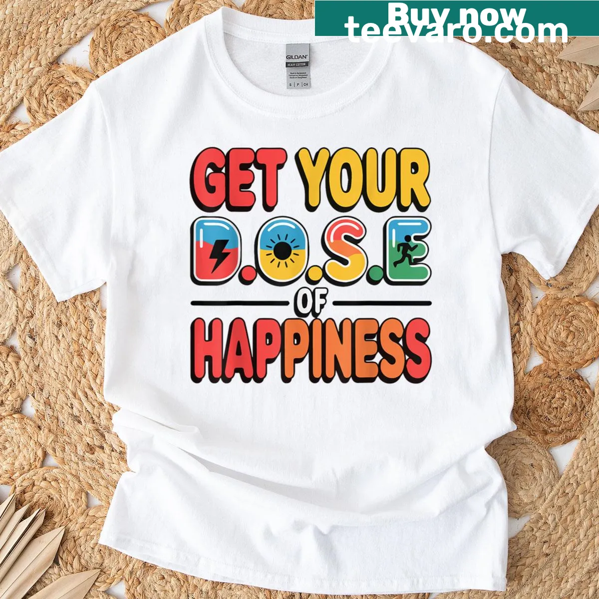 Motivational t-shirt promoting dopamine and happiness for mental health. — on a men's t-shirt