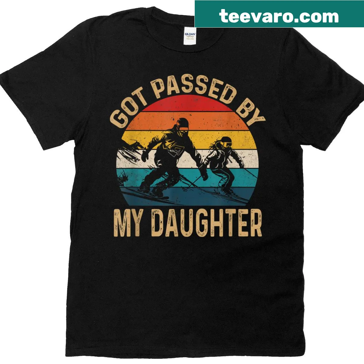 Vintage-style T-shirt with skier graphic and phrase about daughter — on a men's t-shirt