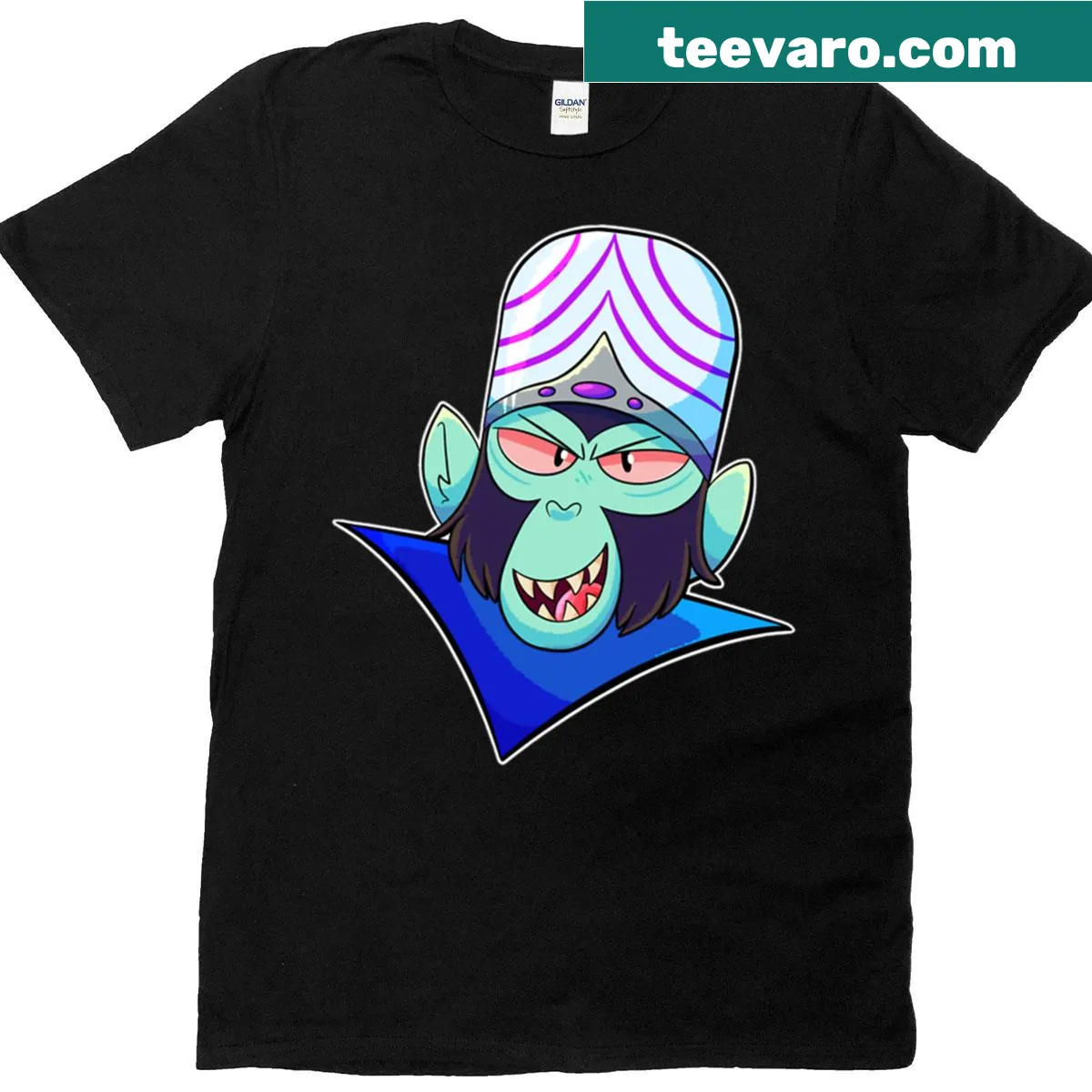 Cartoon Green Mojo Jojo t-shirt featuring a playful graphic. — on a men's t-shirt