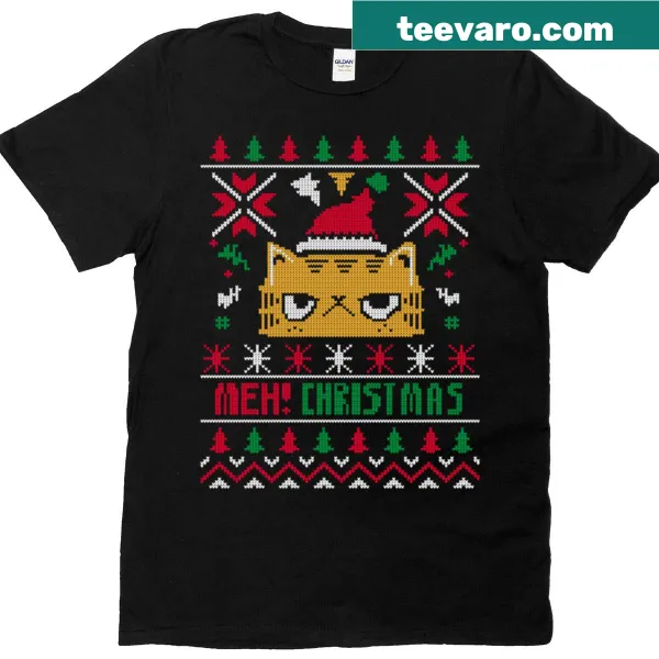 Vintage Grumpy Cat graphic with 'Meh' for a humorous Christmas vibe