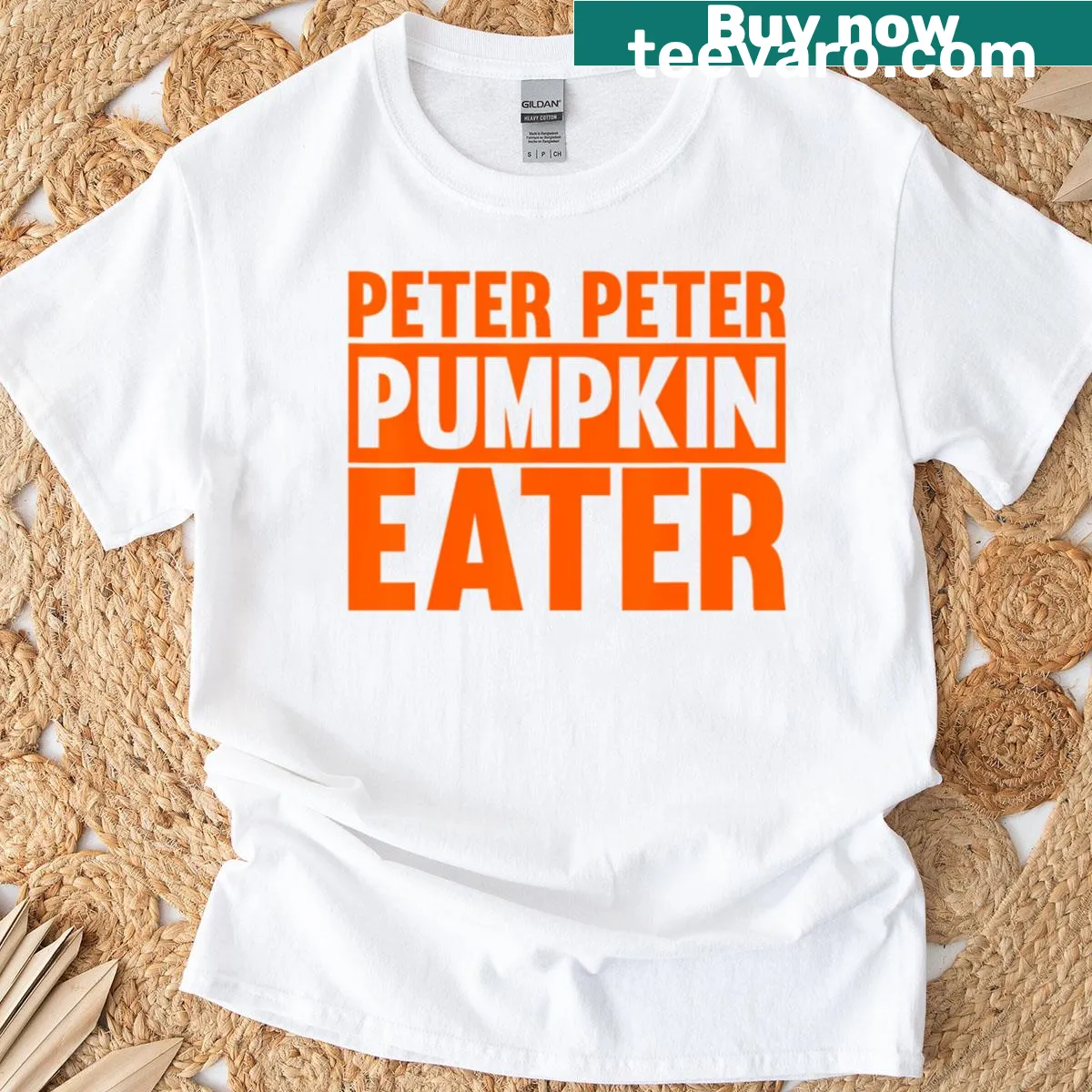 Retro Halloween pumpkin t-shirt featuring Peter the pumpkin character — on a men's t-shirt