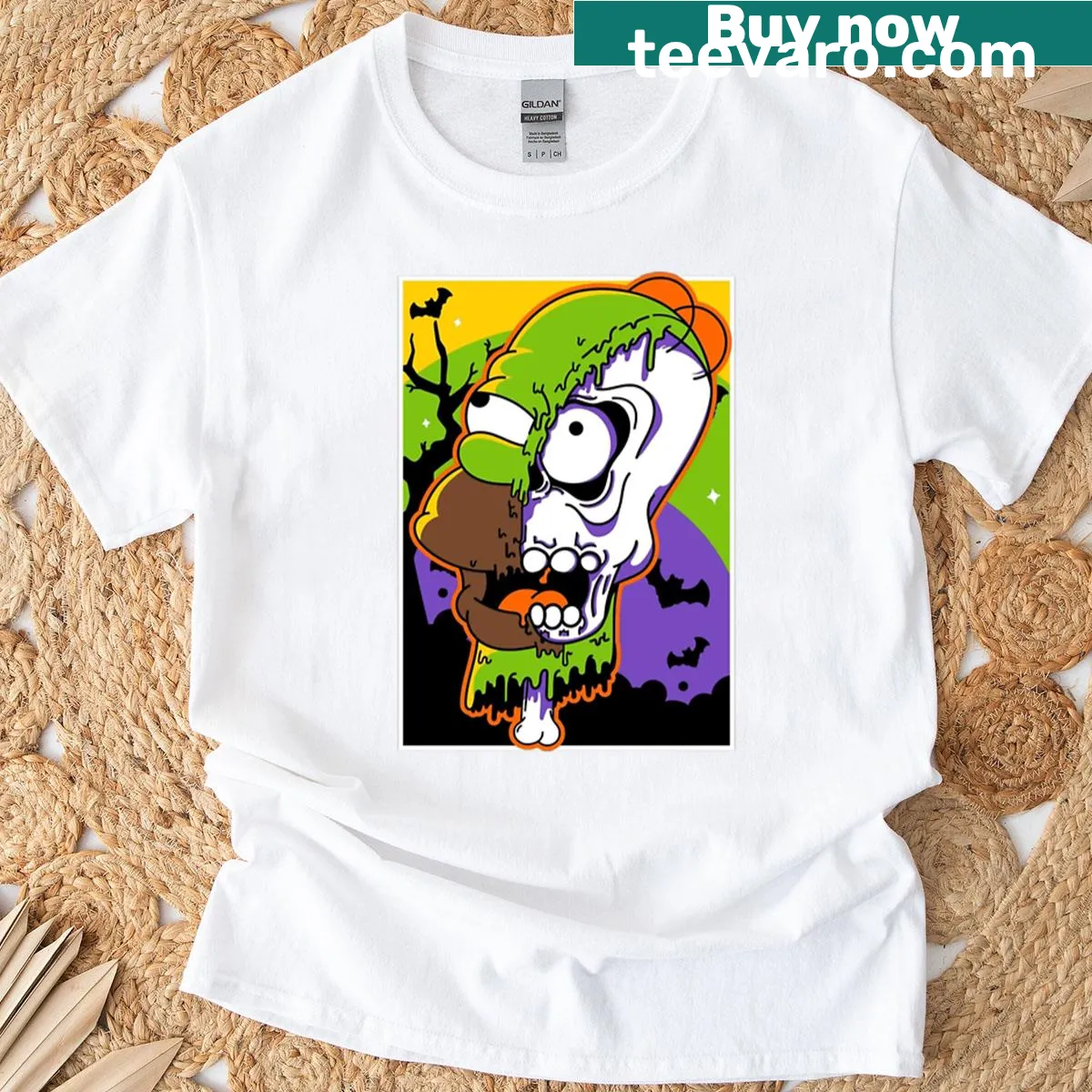 Illustration of a Halloween zombie character t-shirt — on a men's t-shirt