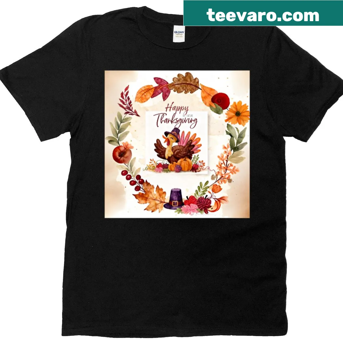 Thanksgiving T-shirt with the phrase 'Happy Thanksgiving' — on a men's t-shirt