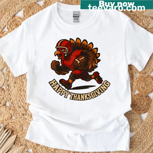 Thanksgiving T-shirt featuring a turkey in a sporty context
