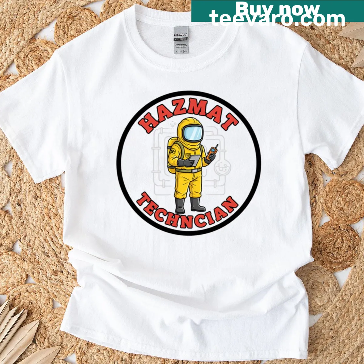 Professional t-shirt for Hazmat Technicians with biohazard text — on a men's t-shirt