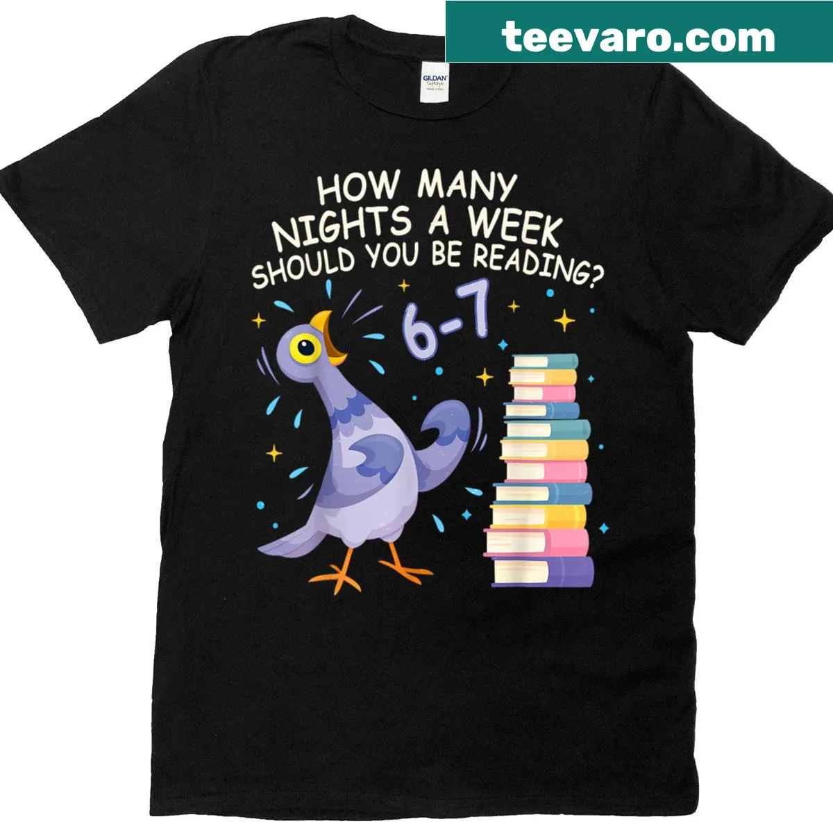 T-shirt with the question 'How Many Nights A Week Should You Be Reading 67?' — on a men's t-shirt