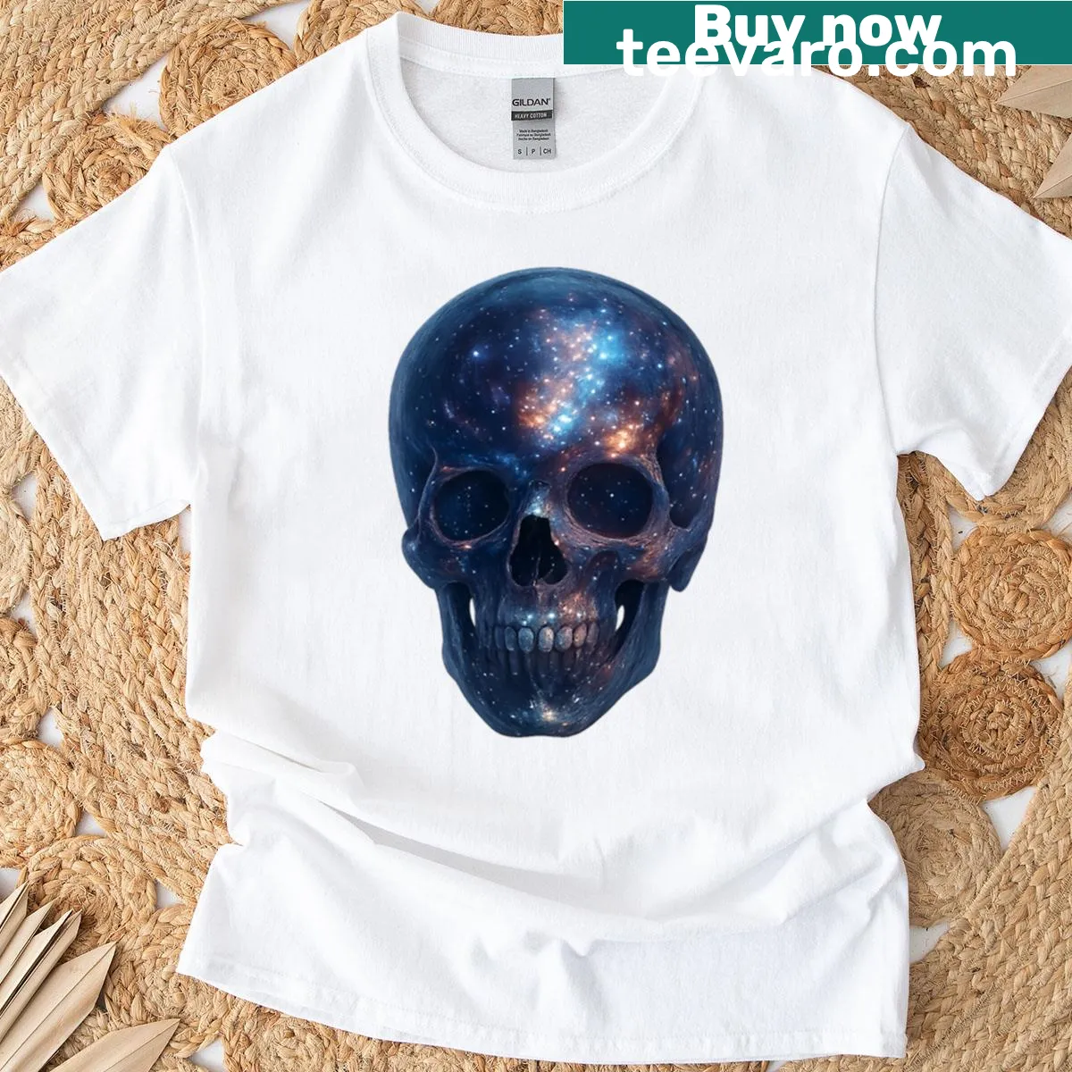 Hyper-realistic Damascus steel skull graphic T-shirt — on a men's t-shirt