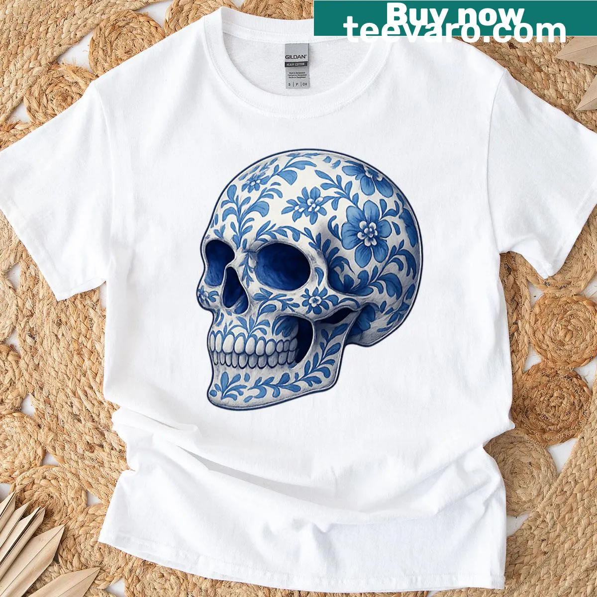 Hyper-realistic stained-glass skull graphic t-shirt — on a men's t-shirt